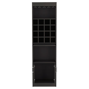 English Elm Kava Solid-Style Bar Cabinet with 16 Wine Slots, Glass Rack, Two Doors & Shelves in Black Finish B097S00177