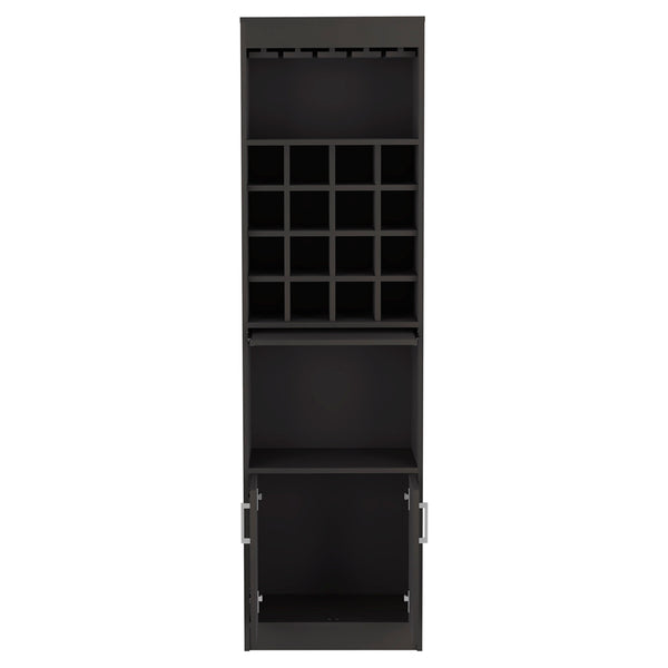 English Elm Kava Solid-Style Bar Cabinet with 16 Wine Slots, Glass Rack, Two Doors & Shelves in Black Finish B097S00177