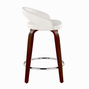 English Elm Fixed-height Swivel Counterstools Mahogany Wood Chrome Footrest Velvet Seat Set of 2 White B202S01754