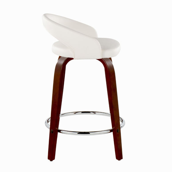 English Elm Fixed-height Swivel Counterstools Mahogany Wood Chrome Footrest Velvet Seat Set of 2 White B202S01754