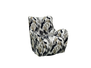 English Elm Swivel Beach Accent Chair White & Black Upholstered with Ikat Pattern, Sinuous Springs, Plush Dacron Cushions B2699P393058