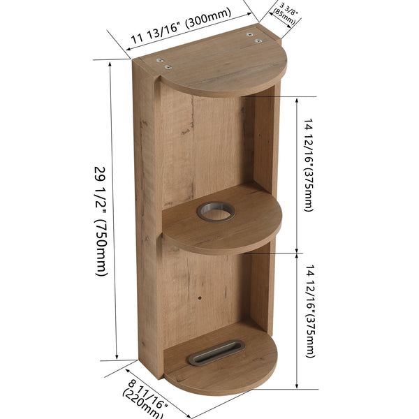 English Elm 12" Bathroom Wall-Mounted Storage Rack with Three-Tier Floating Shelves, Durable Scratch-Resistant Plywood Organizing Solution Imitative Oak W999P277163