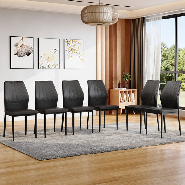 English Elm Set of 6 ergonomic dining chairs with shell-pattern back, 37" height, breathable tech fabric, sturdy metal legs and adjustable anti-slip feet for stable, comfortable seating during meals Black W1151P359599