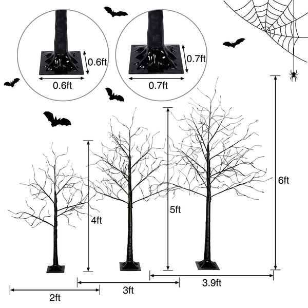 English Elm 3 Pack Halloween Spooky Tree Set with Purple LED Lights, 4ft‑6ft Hinged UV‑Resistant Indoor Decor (96) PX283443AAF