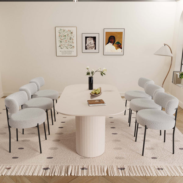 English Elm 63" Cream Mdf Dining Table Set With 6 Circular Cushioned Chairs - Mid-Century Modern Elegance & Comfort W2189S00708