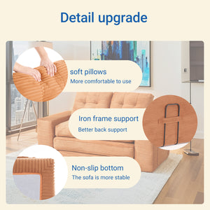 English Elm Loveseat Sofa Bed - Stylish Corduroy 2-In-1 Convertible Design With Memory Foam & Steel Frame, Orange W2959P379138
