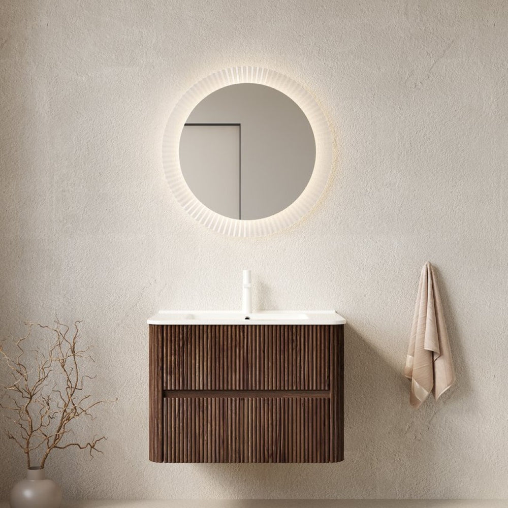English Elm Noor Oak Veneer Floating Bathroom Vanity with Grooved Plywood Cabinet and Ceramic Basin W2615P386399