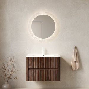 English Elm Noor Oak Veneer Floating Bathroom Vanity with Grooved Plywood Cabinet and Ceramic Basin W2615P386399