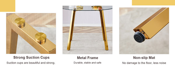 English Elm Table Set - Modern Minimalist Round Clear Glass Table With White High-Back Chairs & Gold Legs W1151S01718-GIGA