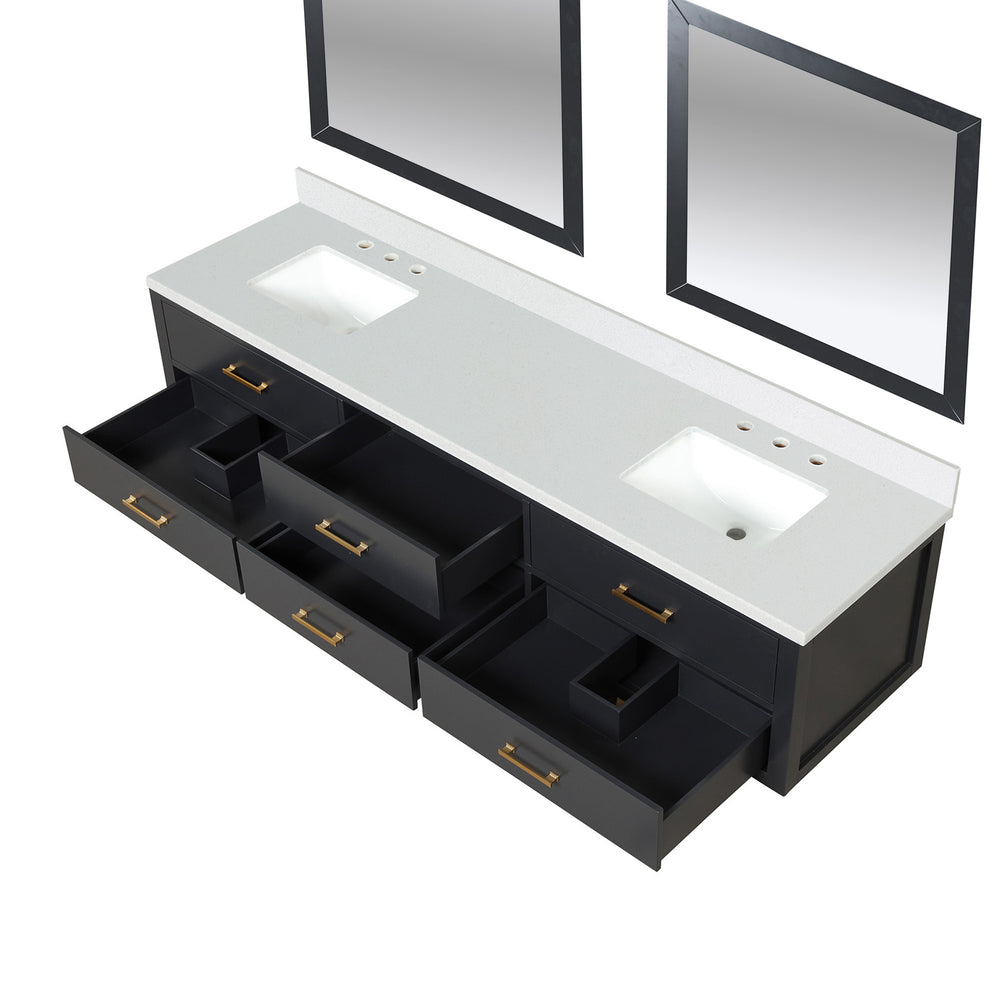 English Elm Black Double Bath Vanity With White Quartz Top & 36 In. Mirrors - Elegant, Modern Design & Storage B2731S01593