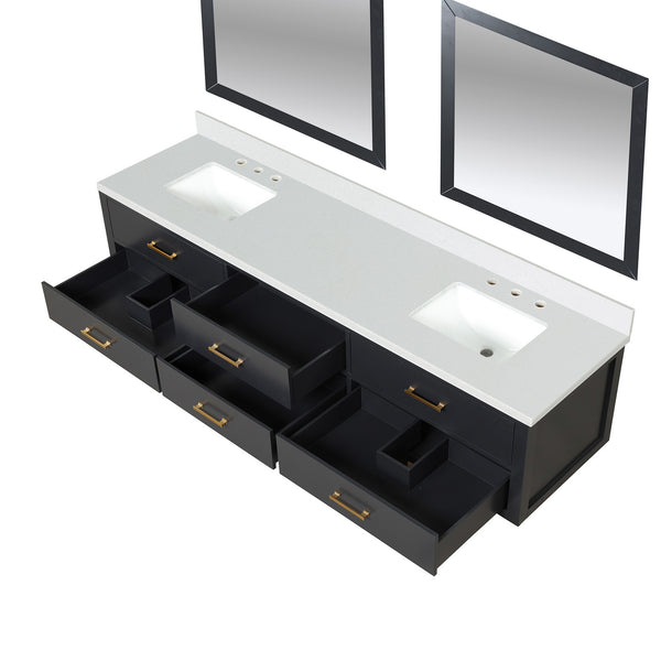 English Elm Black Double Bath Vanity With White Quartz Top & 36 In. Mirrors - Elegant, Modern Design & Storage B2731S01593