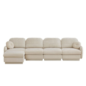English Elm 137" Oversized Chenille Sectional Sofa with Movable Ottoman and Quilted Cushions W714S01754