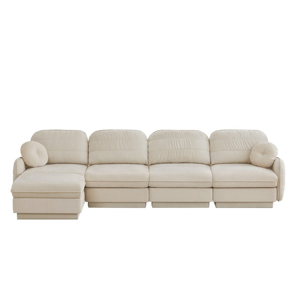 English Elm 137" Oversized Chenille Sectional Sofa with Movable Ottoman and Quilted Cushions W714S01754