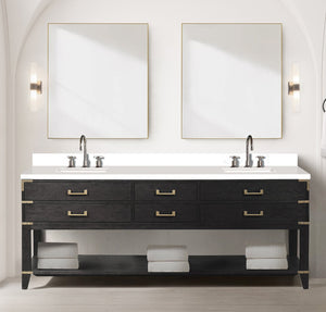 English Elm Black Oak Double Bath Vanity 84" W X 22" D With Cultured Marble Top & 2 Elegant 36" Mirrors Included B2731S02171