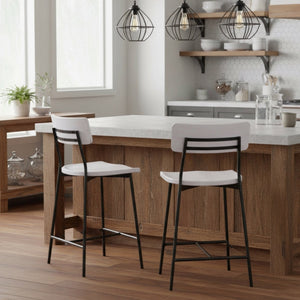 English Elm Badin Wood and Metal Modern Counter Stool with Saddle Seat, White Washed Wood, Black Frame, Durable Comfort - Adjustable Glides (Seat 24.25") B050P364430