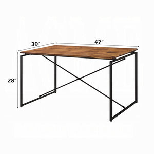 English Elm Metal Industrial Dining Table 47"W Oak Wood Top with Black Sled Base, Crossbar Support, Easy Assembly B2741P326186