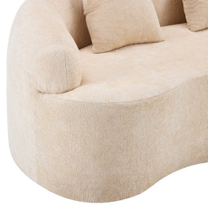 English Elm Beige Curved Loveseat Sofa with Round Arms, 2 Pillows, Foam+Spring Comfort, No Assembly, Compact Stylish Seating W3612P348747