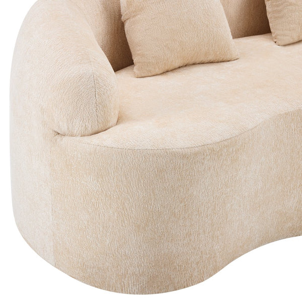 English Elm Beige Curved Loveseat Sofa with Round Arms, 2 Pillows, Foam+Spring Comfort, No Assembly, Compact Stylish Seating W3612P348747