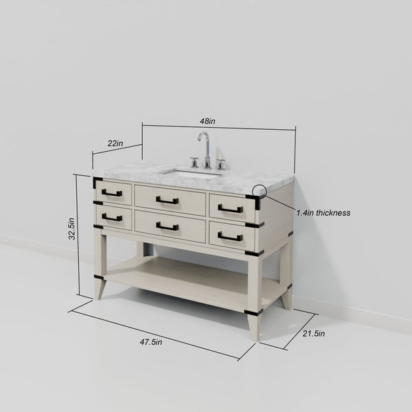 English Elm White Oak Single Bath Vanity With Carrara Marble Top - 48" W, Ample Storage & Soft-Close Drawers B2731P260238-GIGA
