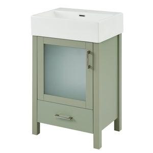 English Elm 20-Inch modern bathroom vanity with ceramic sink, soft-close door and ample storage for small spaces Green WF324691AAF