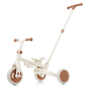English Elm 7 in 1 Convertible Toddler Trike Aluminum Foldable Push Bike with Canopy for Ages 1 to 6 Ivory N726P248345O