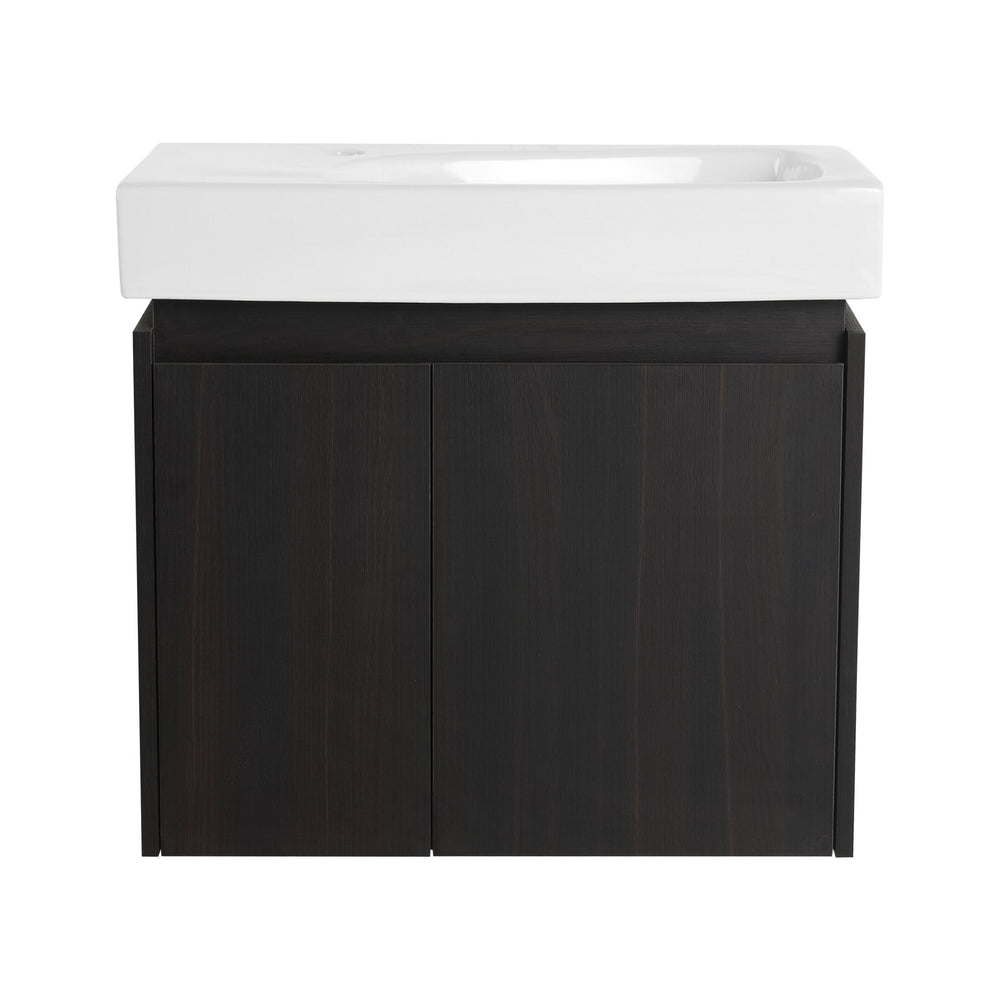 English Elm 24 Inch Bathroom Vanity Floating Ceramic Basin Sink Combo with Double-Door Wall-Mounted Storage Cabinet Durable Engineered Wood Modern Design Black W1972P190342