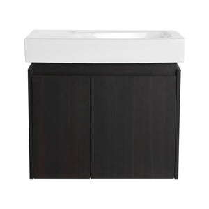 English Elm 24 Inch Bathroom Vanity Floating Ceramic Basin Sink Combo with Double-Door Wall-Mounted Storage Cabinet Durable Engineered Wood Modern Design Black W1972P190342