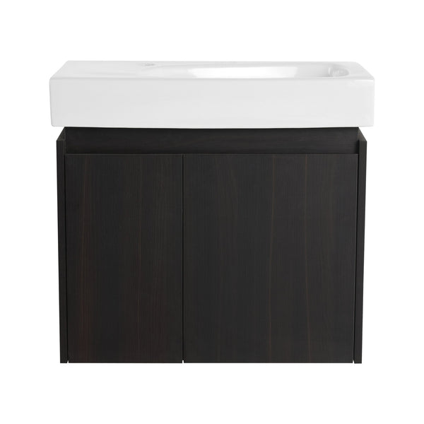 English Elm 24 Inch Bathroom Vanity Floating Ceramic Basin Sink Combo with Double-Door Wall-Mounted Storage Cabinet Durable Engineered Wood Modern Design Black W1972P190342