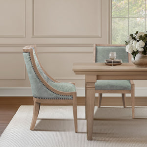 JLA Home Martha Stewart - Upholstered Swoop-Arm Dining Chair with Nailhead Trim, Solid Rubberwood Frame & Plush Support Soft Green MT108-0158
