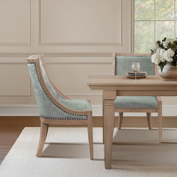JLA Home Martha Stewart - Upholstered Swoop-Arm Dining Chair with Nailhead Trim, Solid Rubberwood Frame & Plush Support Soft Green MT108-0158