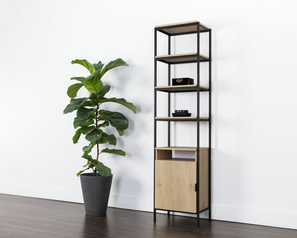 Sunpan Ambrose Modular Bookcase - Modern Oak Design with Elegant Iron Frame, Perfect for Any Space Small - 20.5W x 16.5D x 82.75H