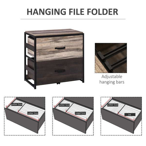 English Elm Vinsetto Industrial Lateral File Cabinet Steel Frame Two Drawer Home Office Storage W2225P217761