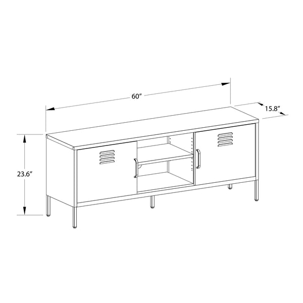 English Elm Cache Metal Locker-Style TV Stand with Sliding Doors for TVs up to 65" — Powder-Coated Retro Charm, Wire Management, Sturdy Shelves B2733P393048