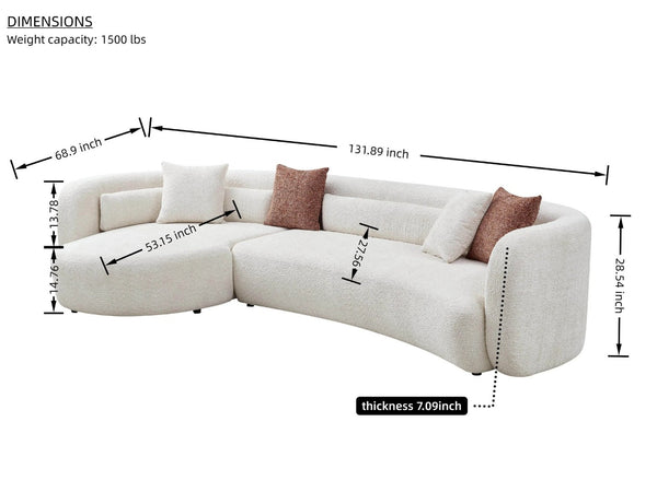 English Elm 132" Boucle Curved Sectional Sofa Modular L Shape Minimalist Seating for Living Room W2664S00104
