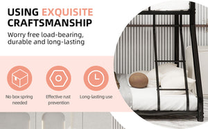 English Elm Twin Over Full Metal Bunk Bed - Heavy-Duty Frame With Guardrail, Usb Charging & Led Light For Teens W1935P279722-GIGA