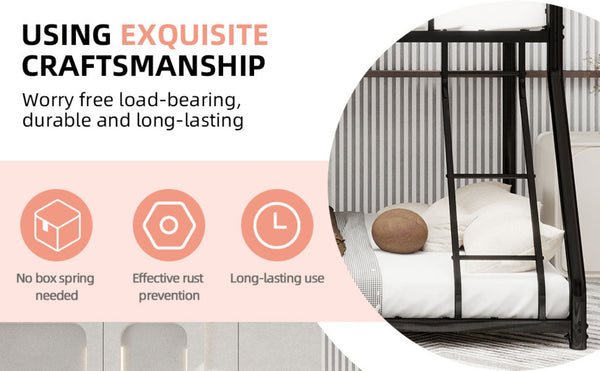 English Elm Twin Over Full Metal Bunk Bed - Heavy-Duty Frame With Guardrail, Usb Charging & Led Light For Teens W1935P279722-GIGA