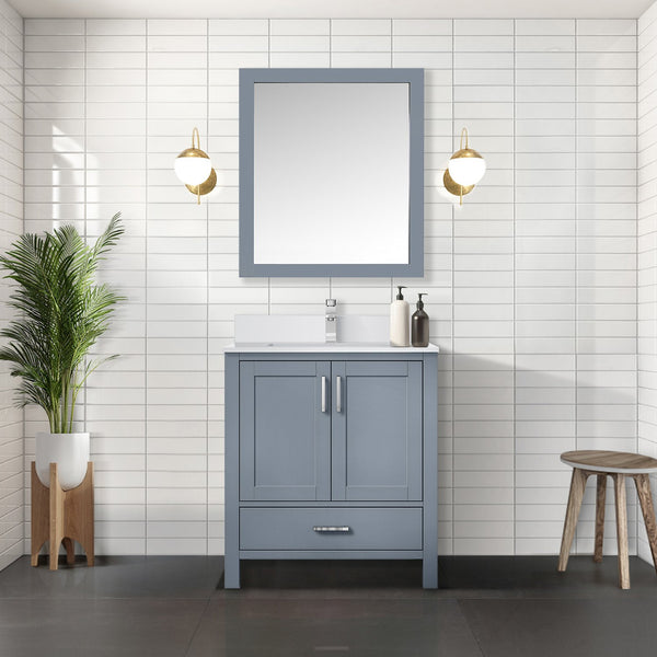 English Elm Dark Grey 30 in Bath Vanity with White Quartz Top, Soft-Close Drawers, Mirror Included, Durable Finish B2731S00674