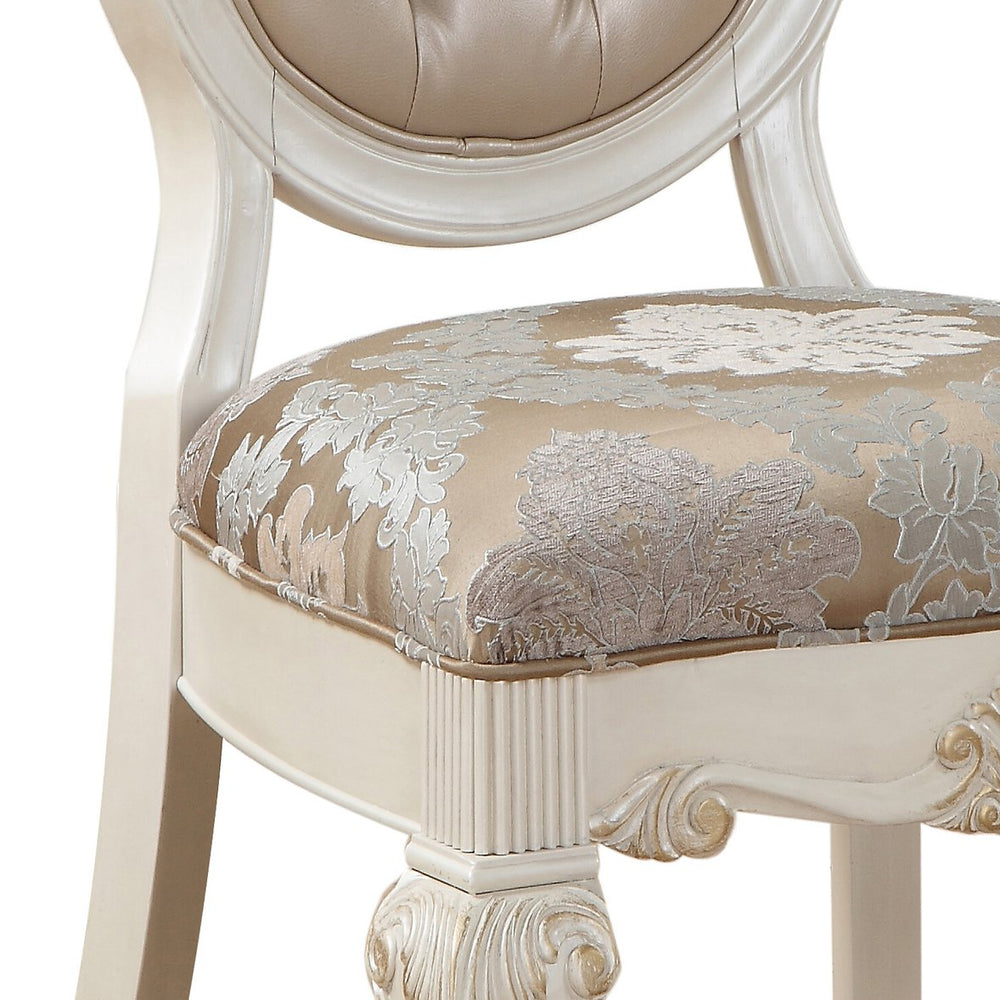 English Elm Rose Rose Gold Tufted Back Side Chairs Set of 2 – Pearl White & Brocade Seats, Floral Motif, Queen Anne Legs B062P186474
