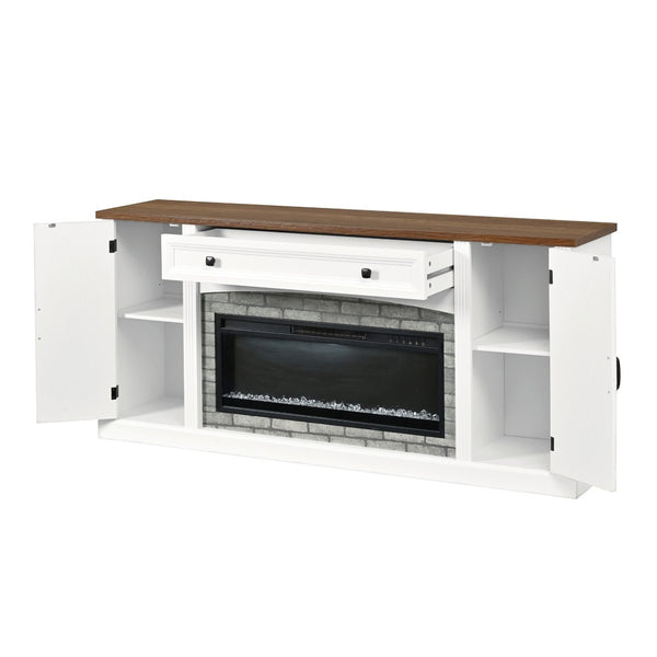 English Elm On-trend Farmhouse Electric Fireplace Console Walnut Veneer Media Cabinet for Living Room White N721S000069K