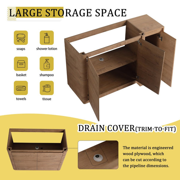 English Elm 52'' Freestanding Bathroom Vanity Oak Finish Ceramic Sink Soft Close Storage Cabinet W999S00513