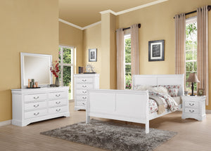 English Elm White Sleigh Bed with Curved Headboard, Solid Pine Frame, Box Spring Compatible, Timeless Bedroom Centerpiece B062S00525