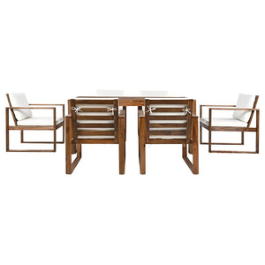 English Elm Trexm Acacia Wood Outdoor Dining Set Seats Six with Umbrella Hole Rustic Patio Beige,Mocha TM000019AAP