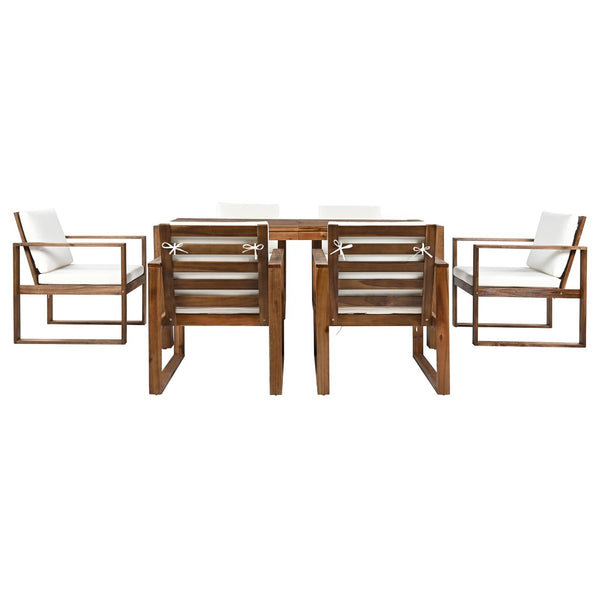 English Elm Trexm Acacia Wood Outdoor Dining Set Seats Six with Umbrella Hole Rustic Patio Beige,Mocha TM000019AAP