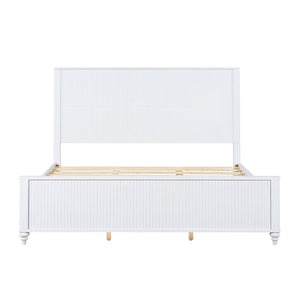 English Elm King Solid Pine Platform Bed White Lacquer Grooved Panels Slat Base Bedroom N770PK389793K
