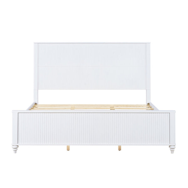English Elm King Solid Pine Platform Bed White Lacquer Grooved Panels Slat Base Bedroom N770PK389793K
