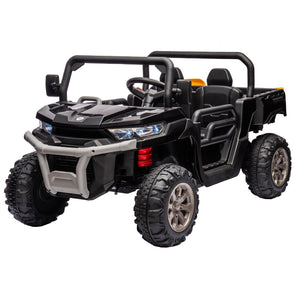 English Elm 24v Kids Ride on Dump Truck Two Seat Electric Utv with Tilting Bed and Remote Control Black W1578P188520