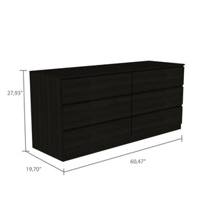 English Elm Seul Six Drawer Double Dresser Superior Top — 60.4" Wide Spacious Surface, Smooth All-Metal Rails, Sleek Design Black 36 L x 24 W x 6 H B128S00115