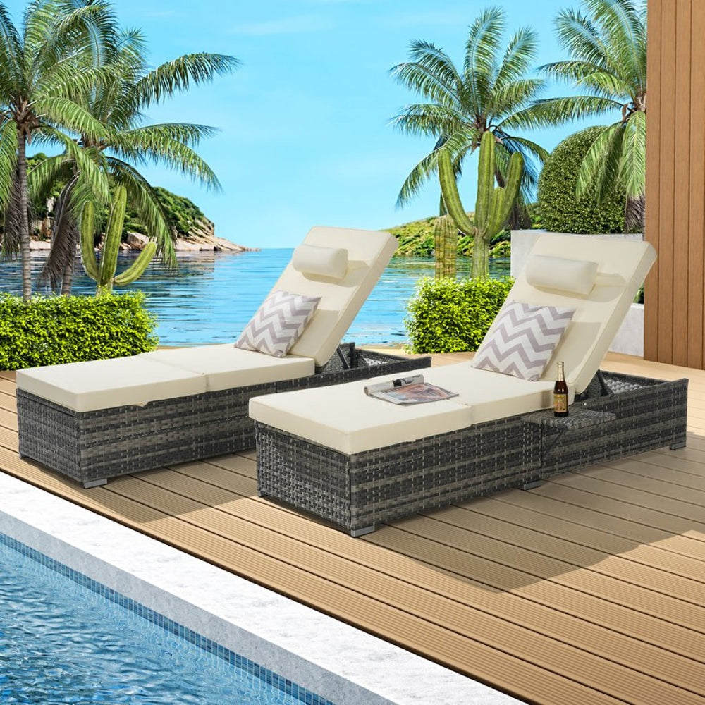 English Elm Outdoor Pe Rattan Chaise Loungers Set of 2 with Cushions Poolside Patio Resort Style Beige W874P266304