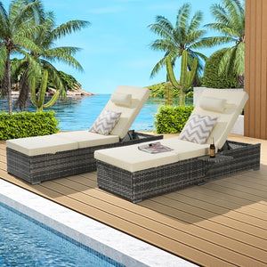 English Elm Outdoor Pe Rattan Chaise Loungers Set of 2 with Cushions Poolside Patio Resort Style Beige W874P266304