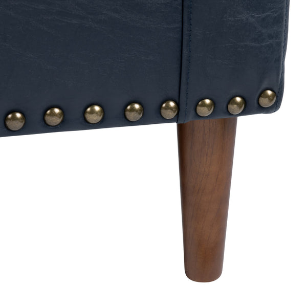 Crestview Collection Upholstered Dark Grey Accent Chair With Faux Leather, Nail Head Trim & Removable Cushion For Comfort Navy Faux Leather Cvfzr6165